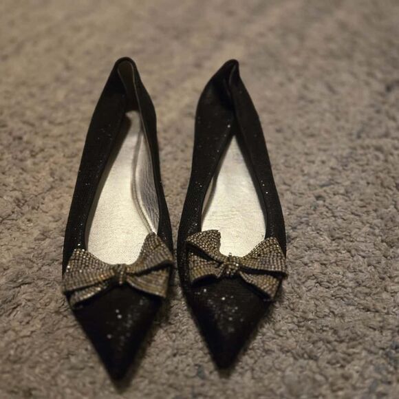 GIUSEPPE ZANOTTI BLACK Sequin CRYSTAL JEWELS SLIP ON FLATS SHOES WOMEN'S 7 - Picture 1 of 8